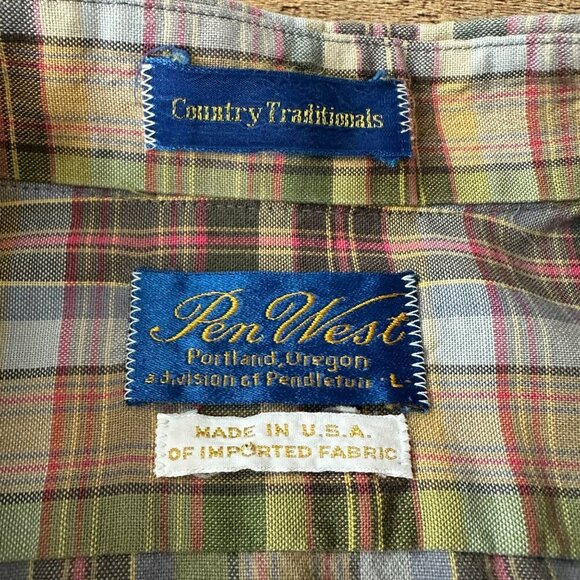 Pen West Country Traditionals Plaid Button Down Shirt Size Large Short Sleeve - Picture 4 of 5